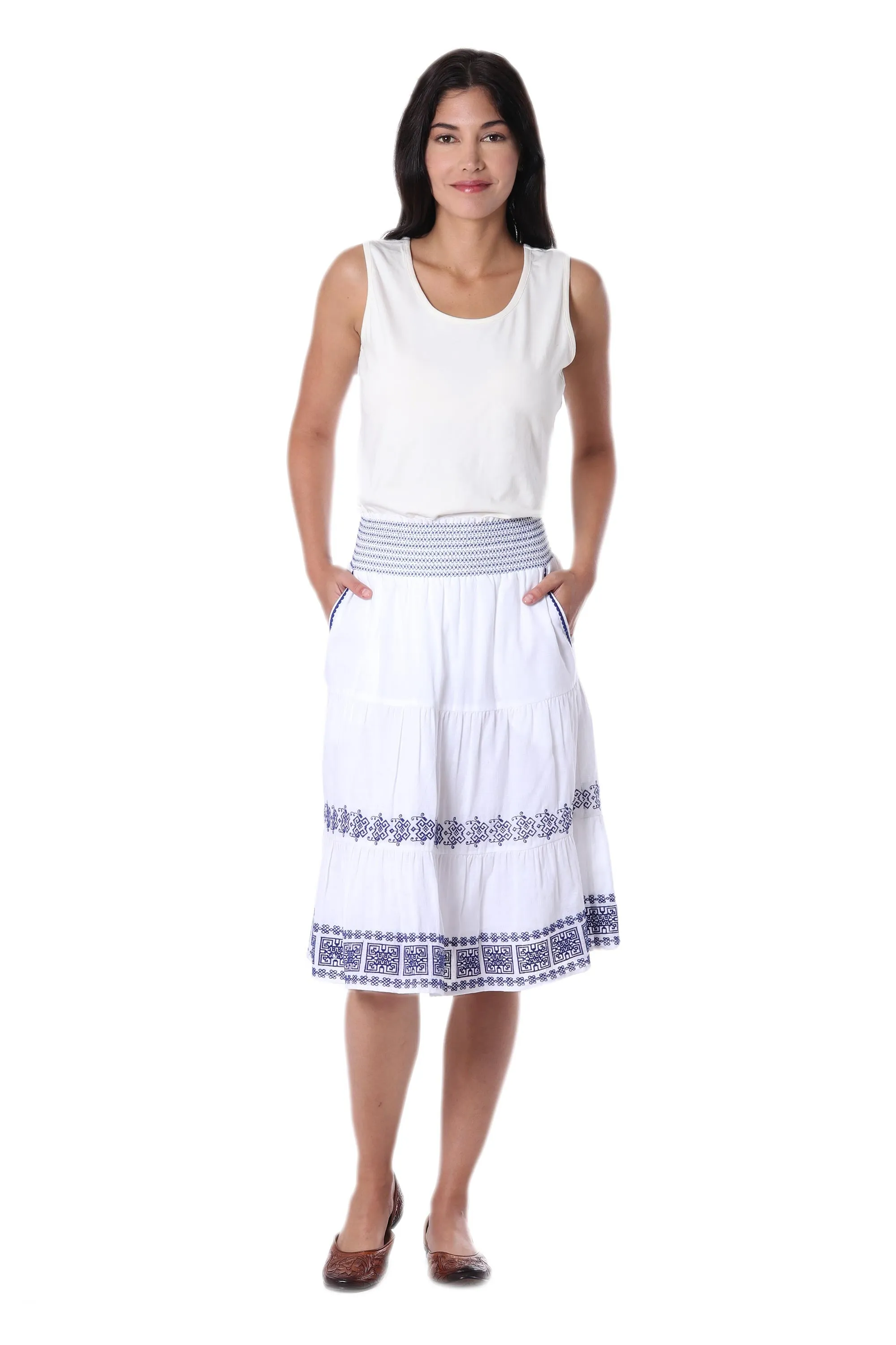 Embroidered Cotton Skirt in Lapis from India - Moroccan Beauty | NOVICA