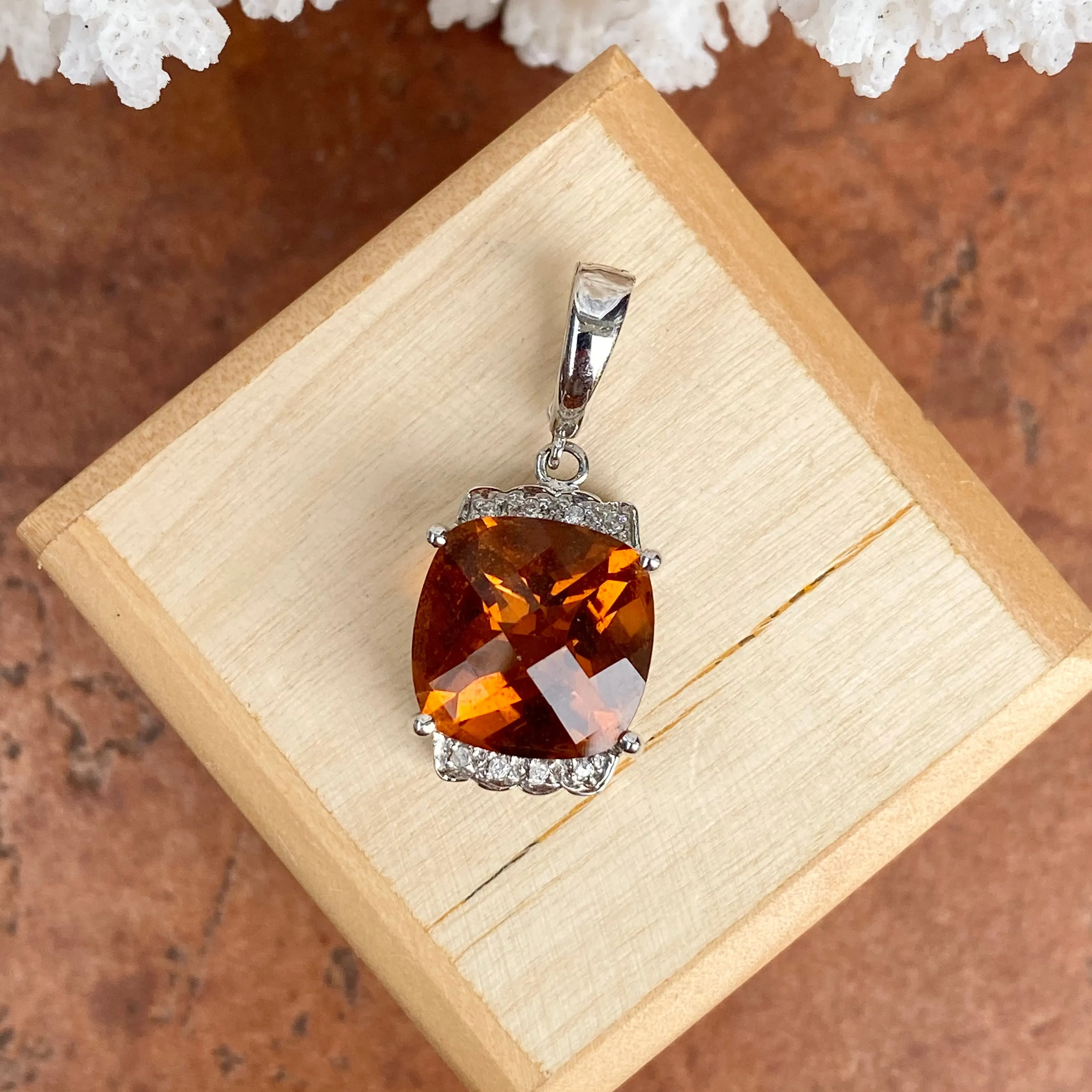 Estate 14KT White Gold Madeira Citrine   Diamond Omega Slide Pendant