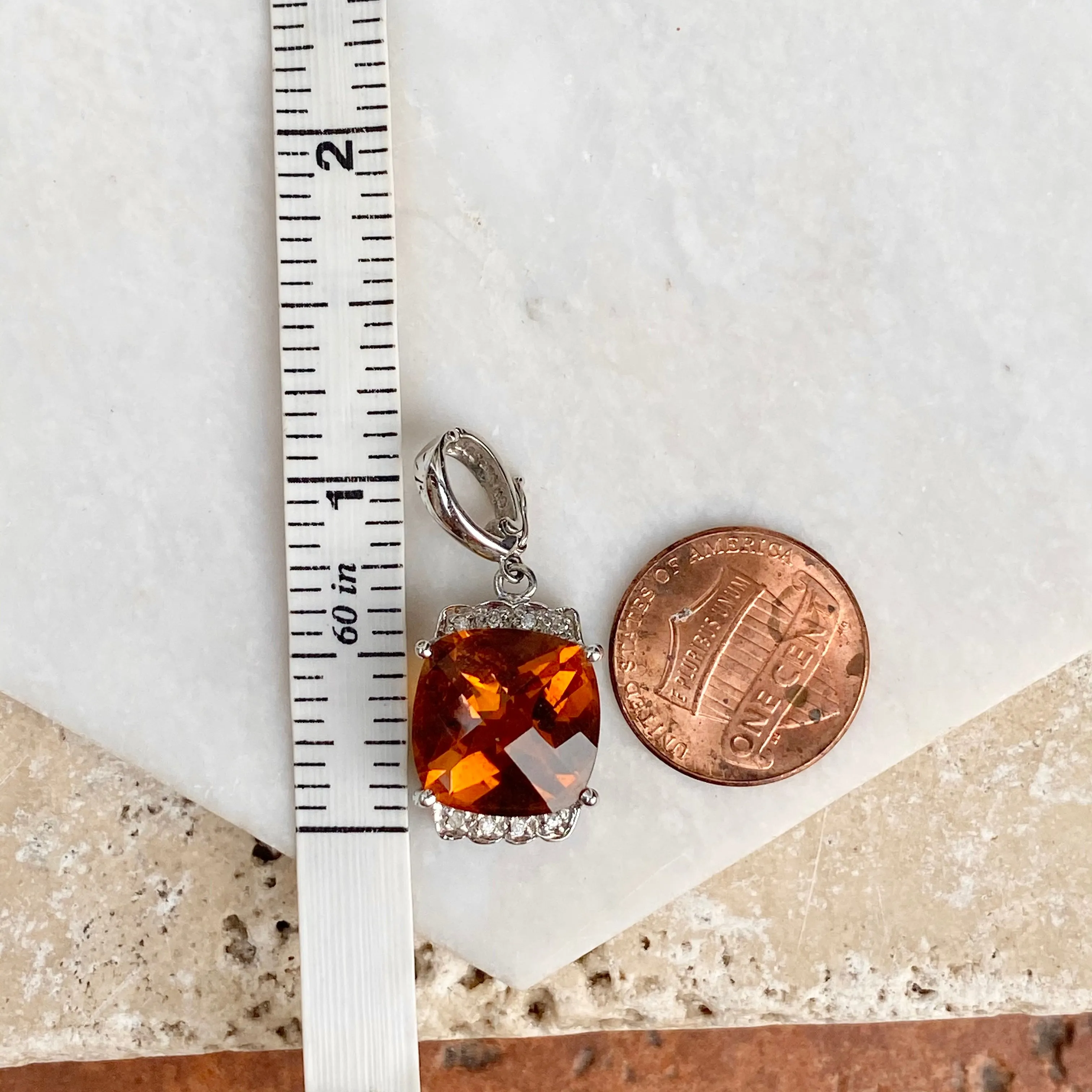 Estate 14KT White Gold Madeira Citrine   Diamond Omega Slide Pendant