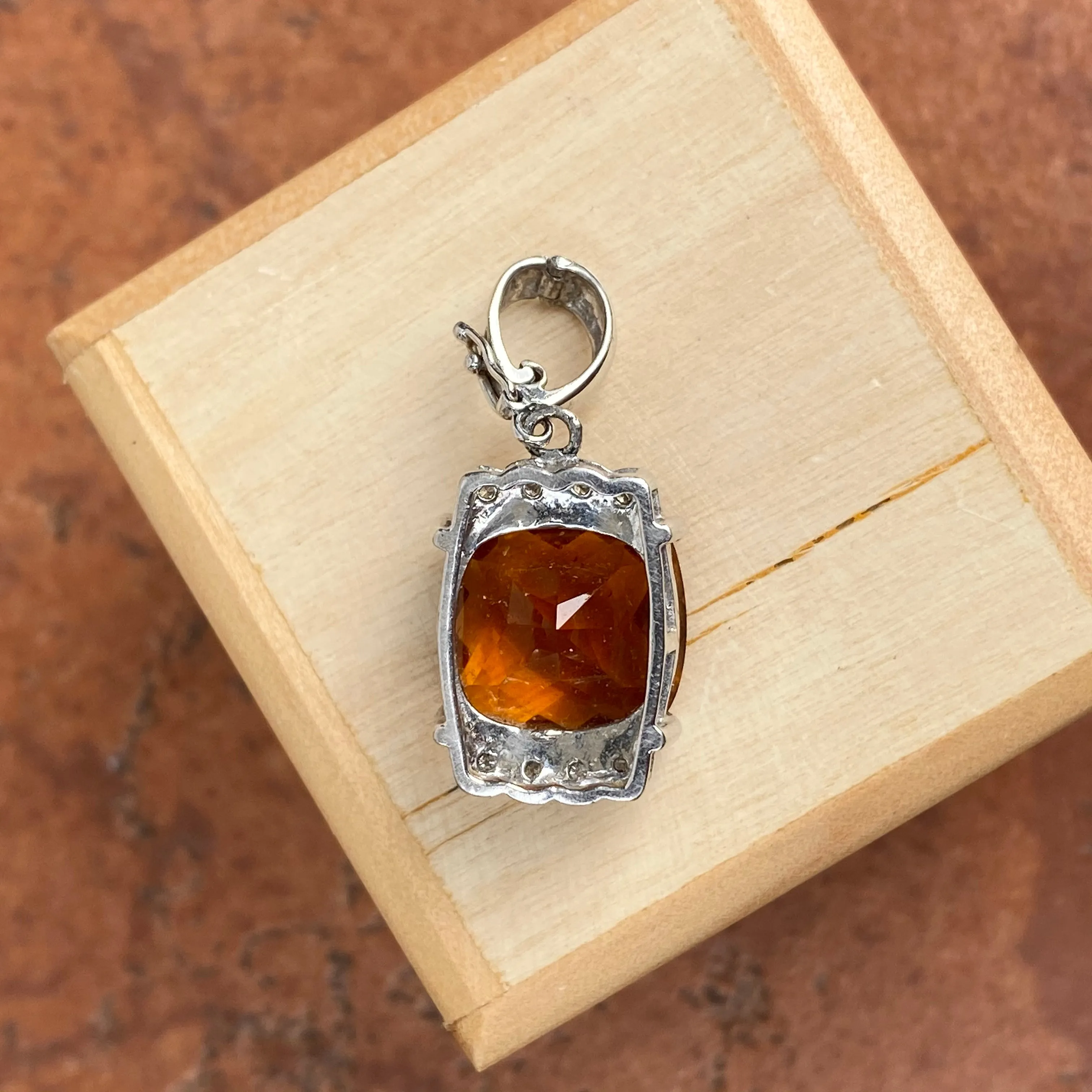 Estate 14KT White Gold Madeira Citrine   Diamond Omega Slide Pendant