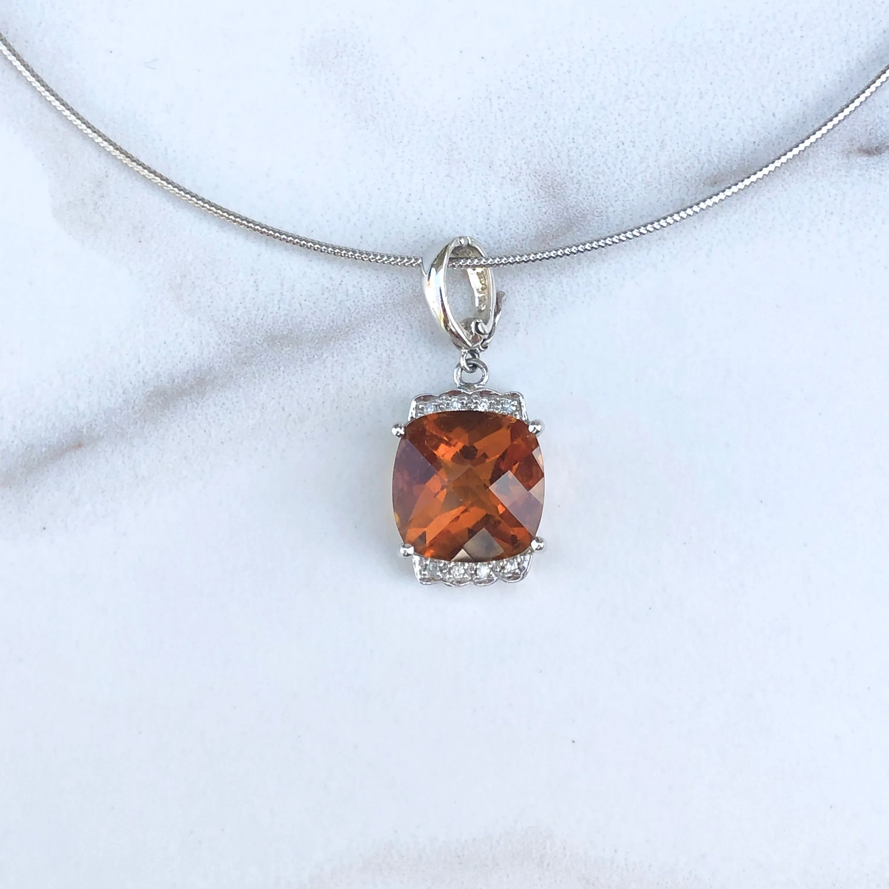 Estate 14KT White Gold Madeira Citrine   Diamond Omega Slide Pendant