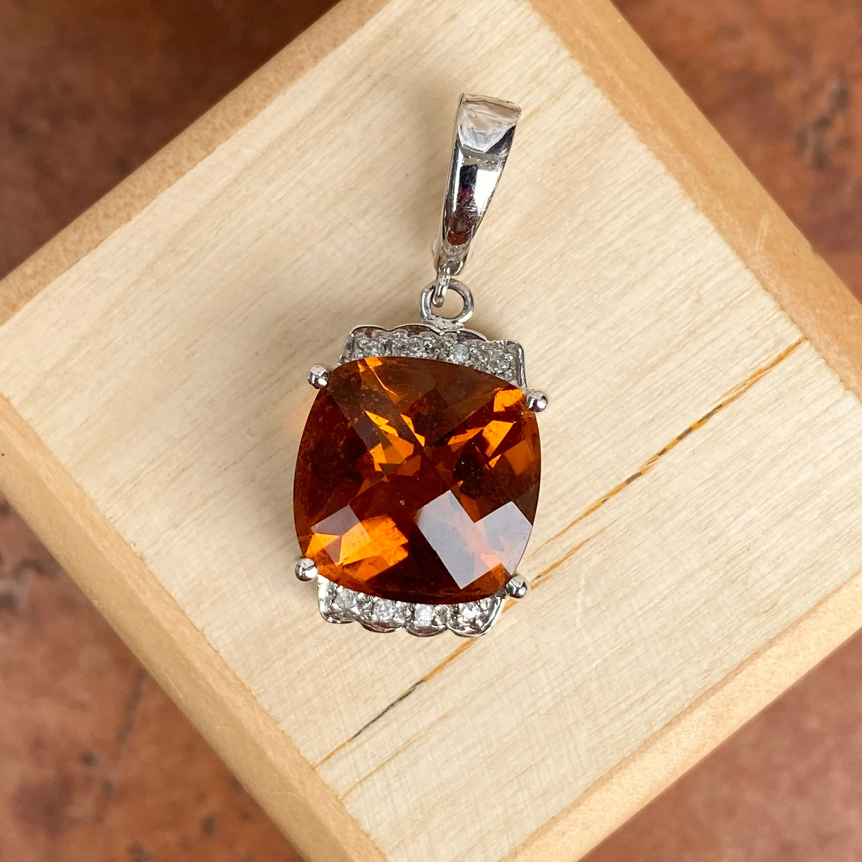 Estate 14KT White Gold Madeira Citrine   Diamond Omega Slide Pendant