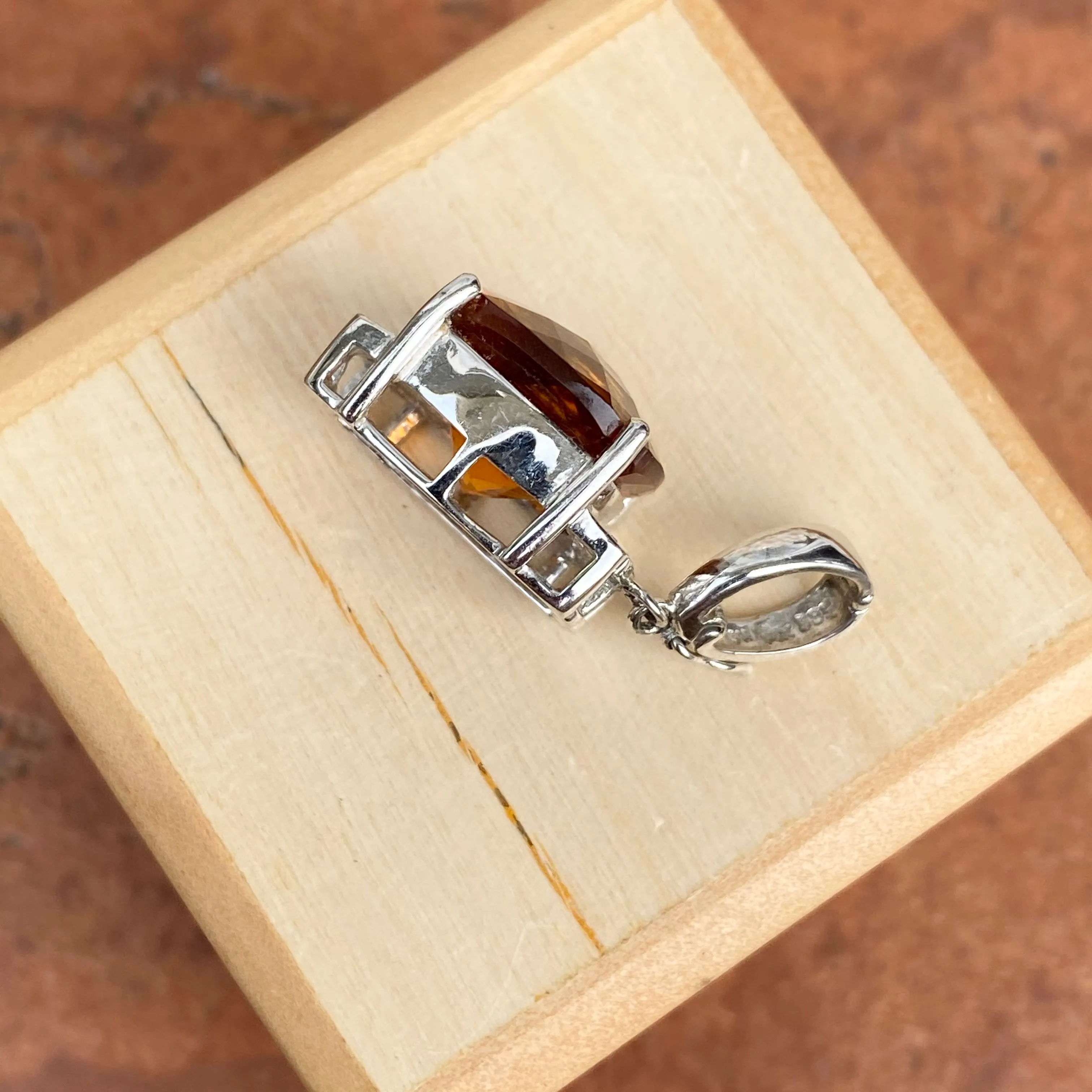 Estate 14KT White Gold Madeira Citrine   Diamond Omega Slide Pendant