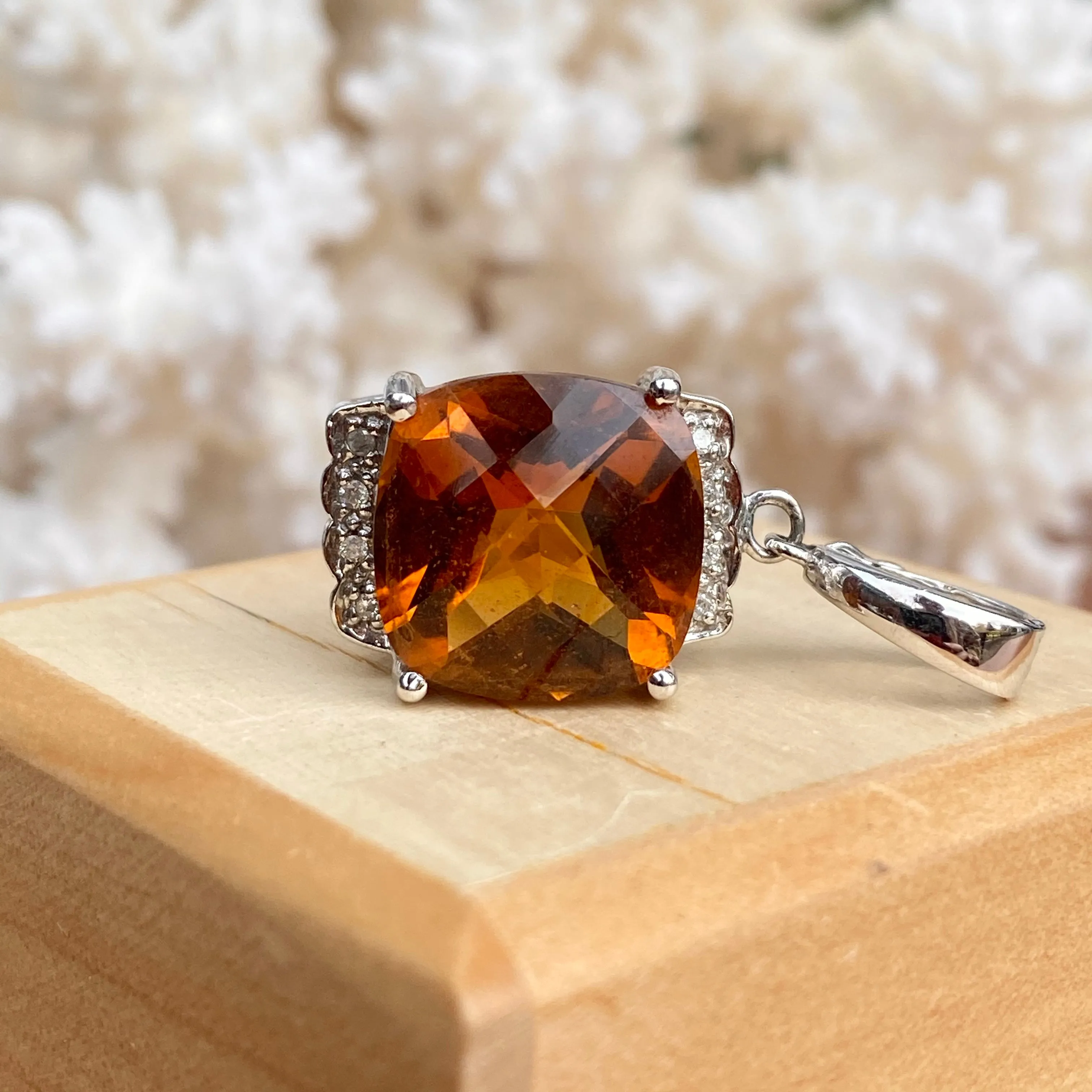Estate 14KT White Gold Madeira Citrine   Diamond Omega Slide Pendant