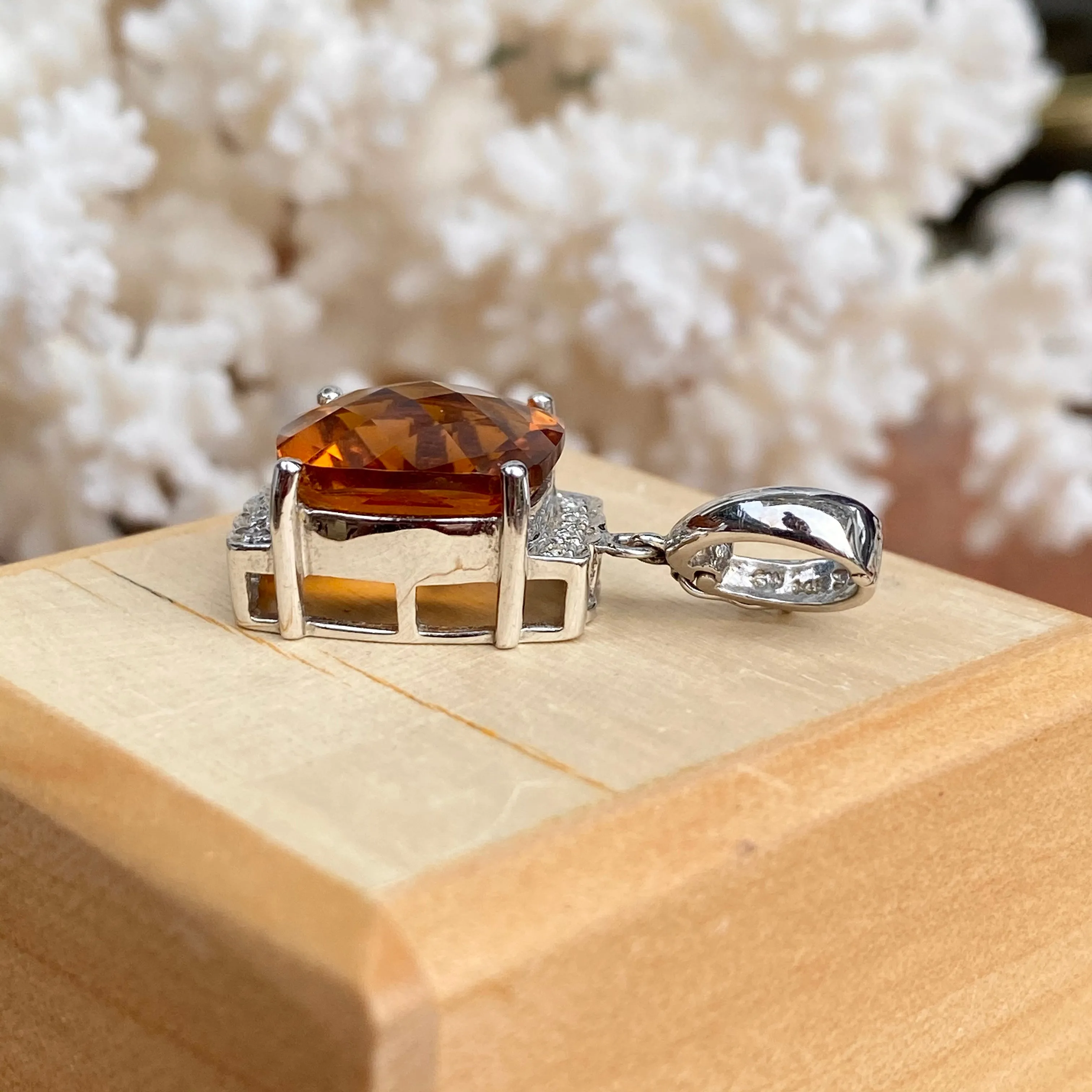 Estate 14KT White Gold Madeira Citrine   Diamond Omega Slide Pendant