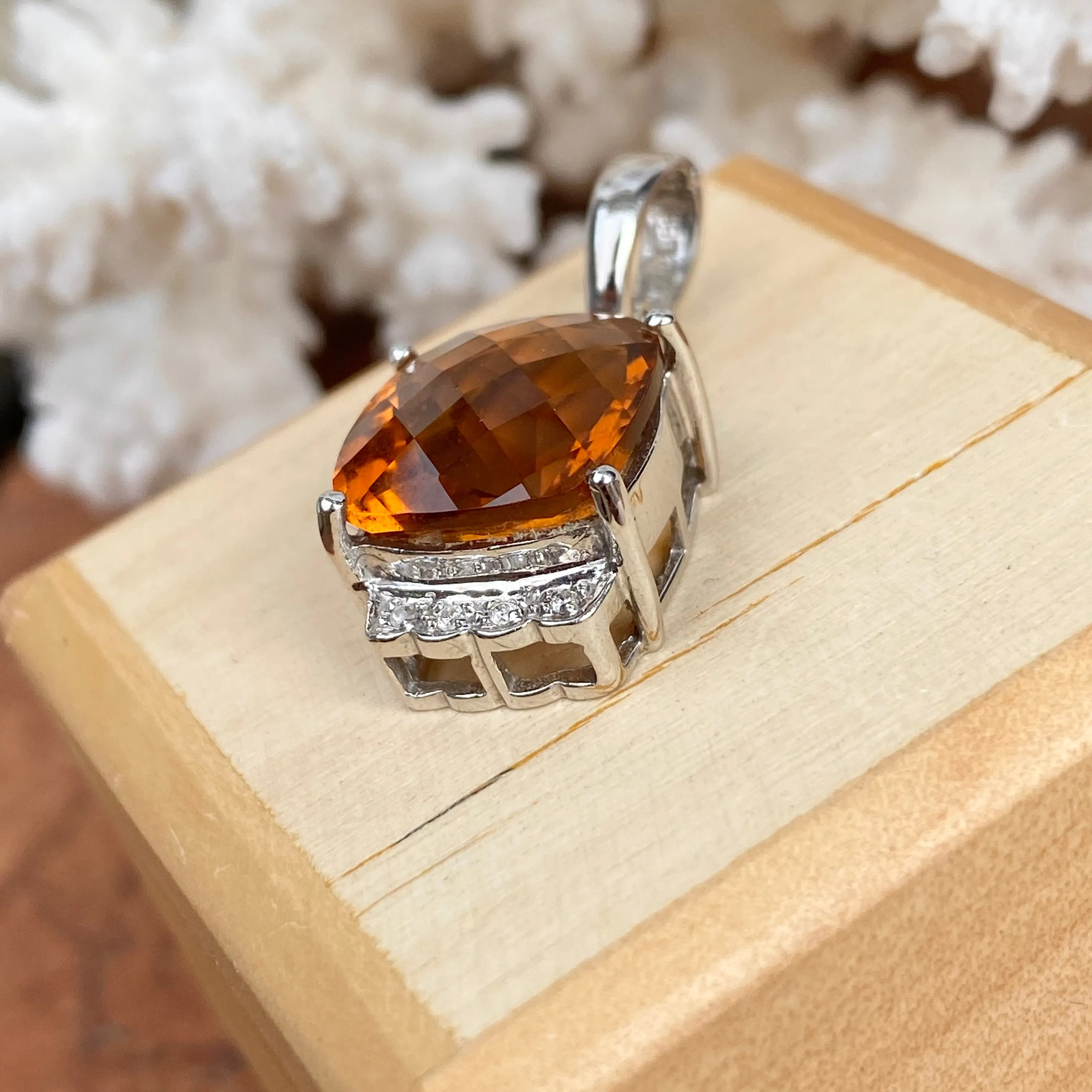 Estate 14KT White Gold Madeira Citrine   Diamond Omega Slide Pendant