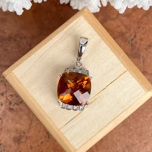 Estate 14KT White Gold Madeira Citrine   Diamond Omega Slide Pendant
