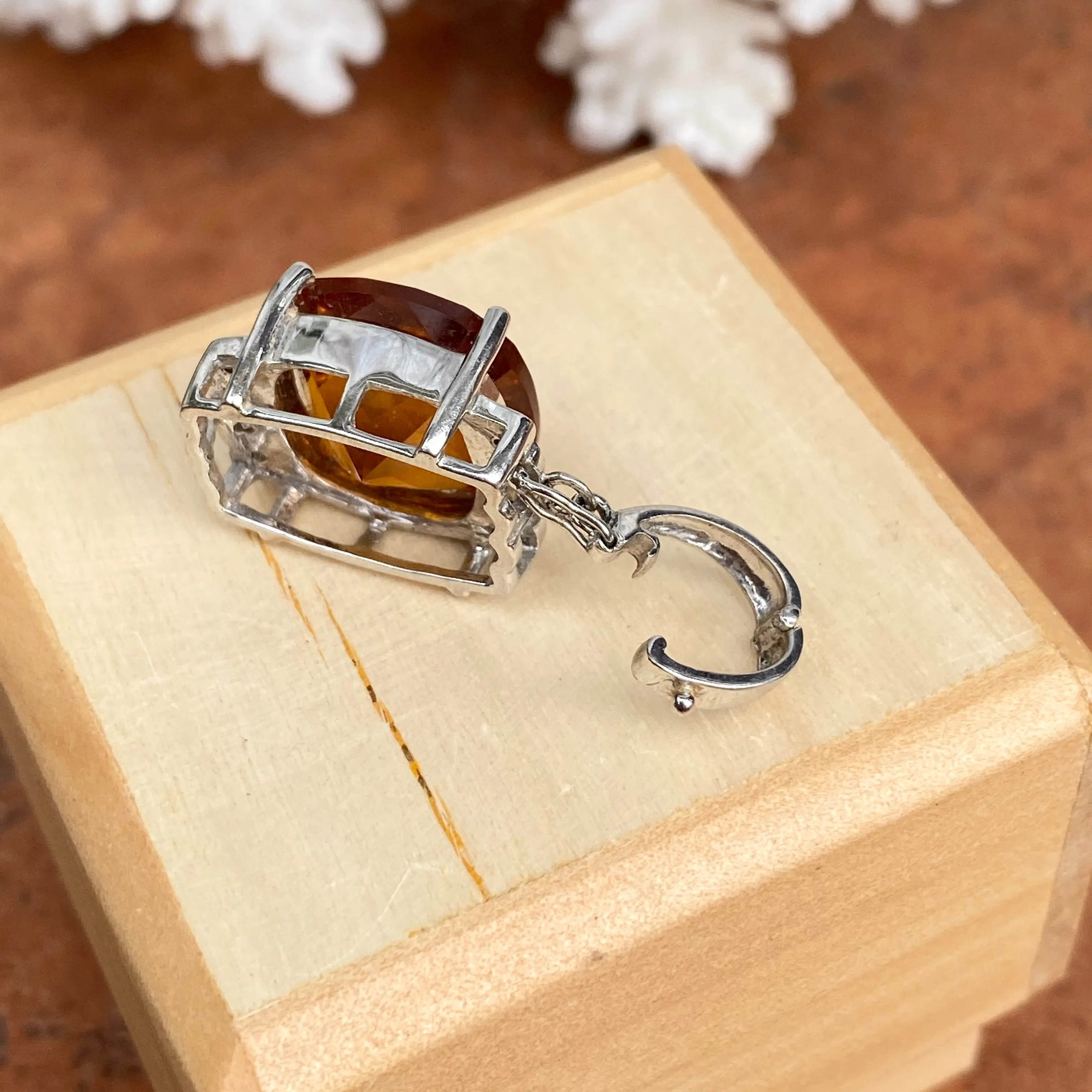 Estate 14KT White Gold Madeira Citrine   Diamond Omega Slide Pendant