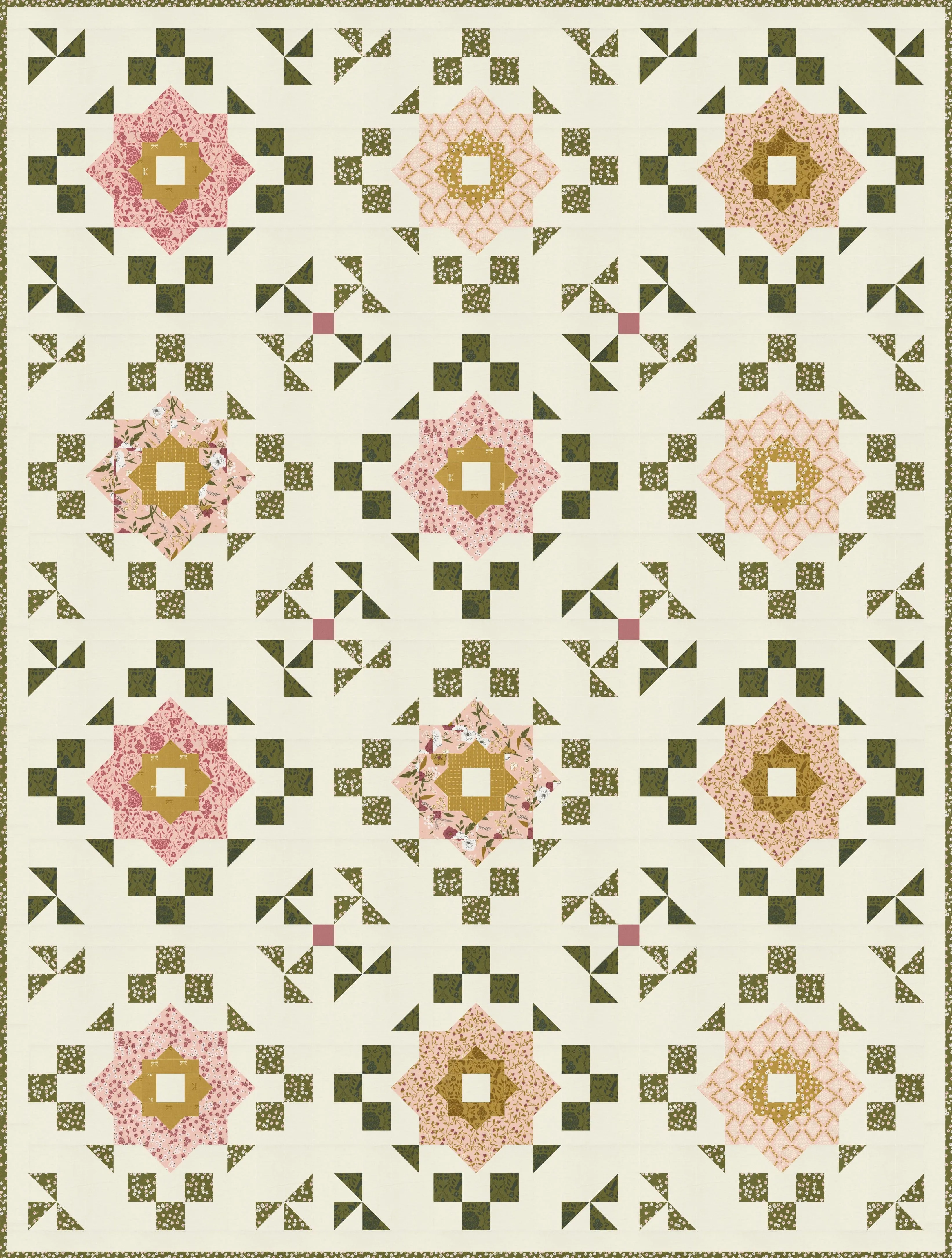 Evermore "Cabbage Rose" Quilt   Wall Hanging Pattern (DIGITAL DOWNLOAD)