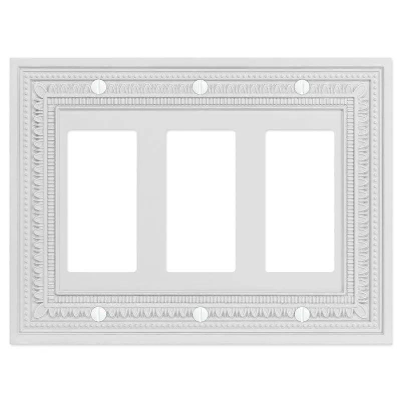 Filigree Border Matte White Cast - 3 Rocker Wallplate