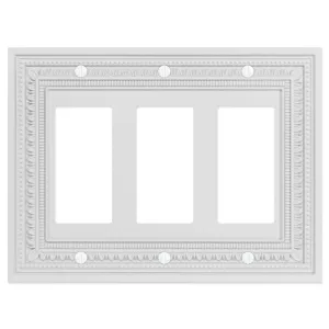 Filigree Border Matte White Cast - 3 Rocker Wallplate