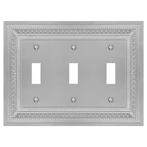 Filigree Border Satin Nickel Cast - 3 Toggle Wallplate