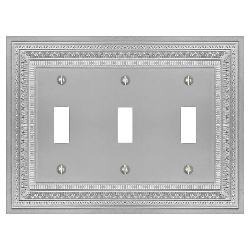 Filigree Border Satin Nickel Cast - 3 Toggle Wallplate