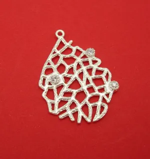 Filigree with 3 Cubic Zirconia Pendant Matte Silver over Brass Jewelry Making Supply