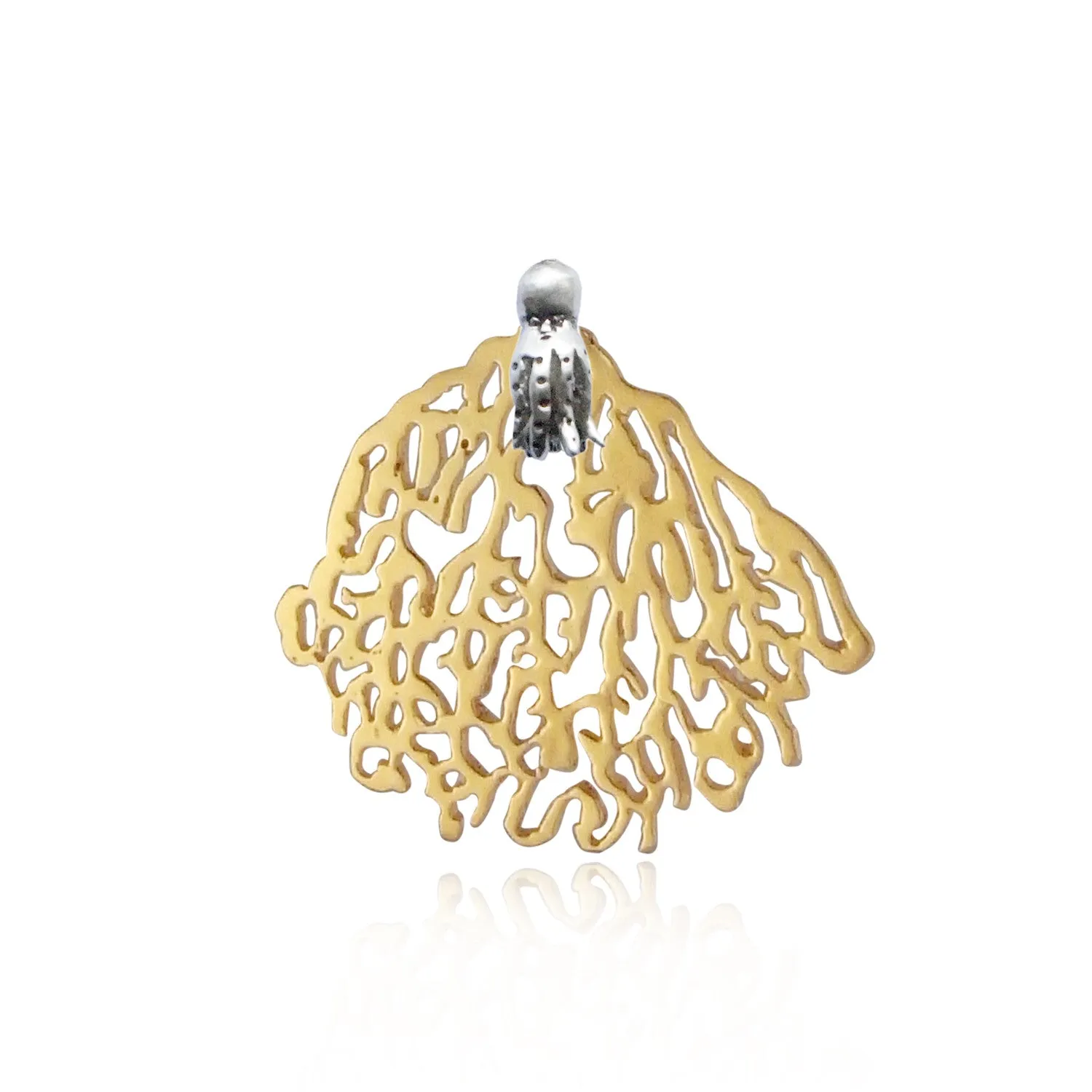 Gold Coral & Silver Octopus Stud Earrings