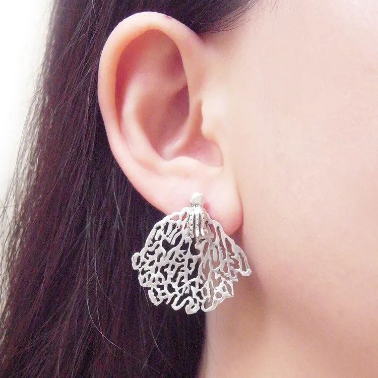 Gold Coral & Silver Octopus Stud Earrings