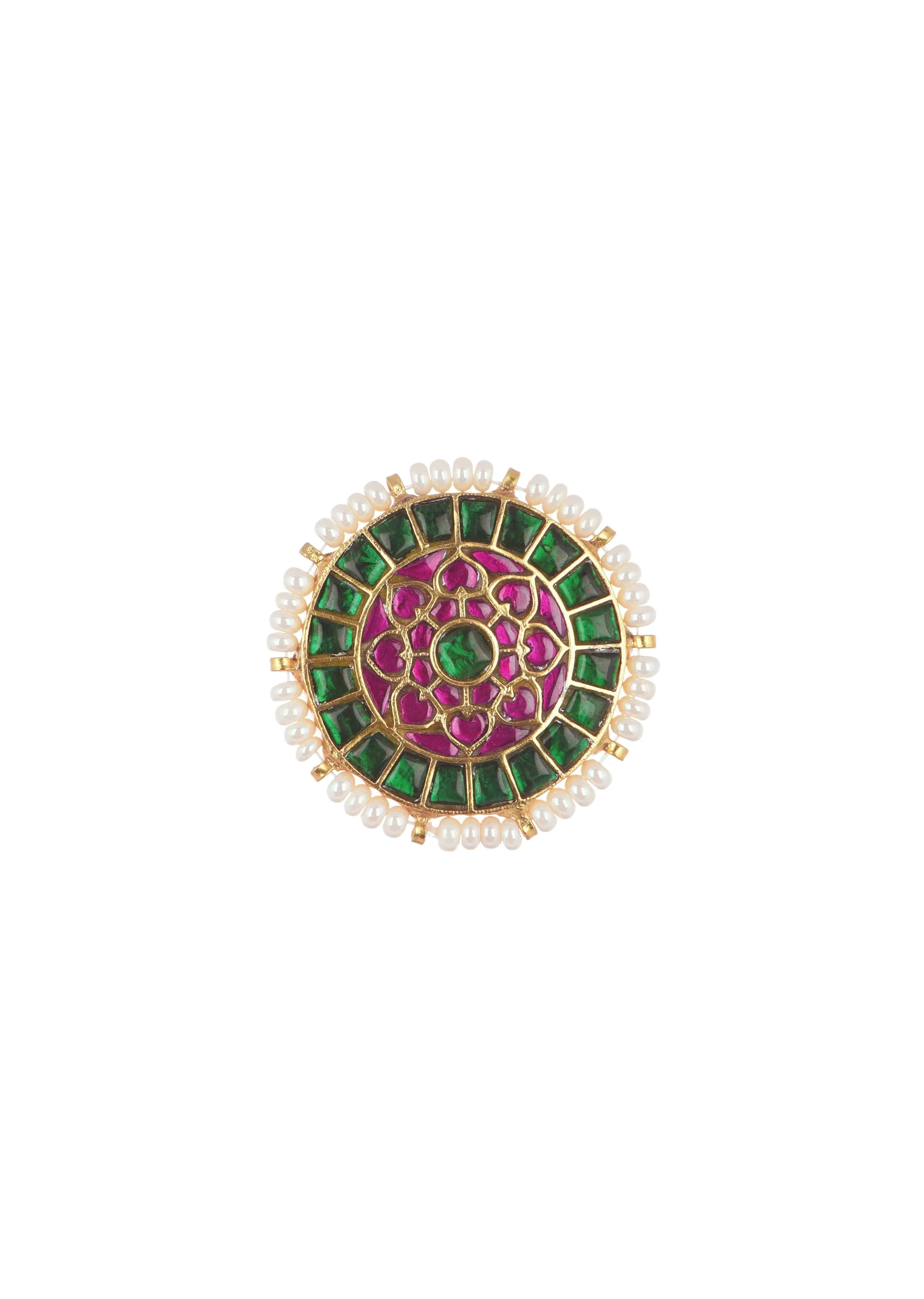 Gold Finish Studs Adorned With Pearls And Meenakari Work