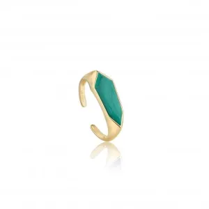 Gold Malachite Emblem Adjustable Ring R042-01G-M