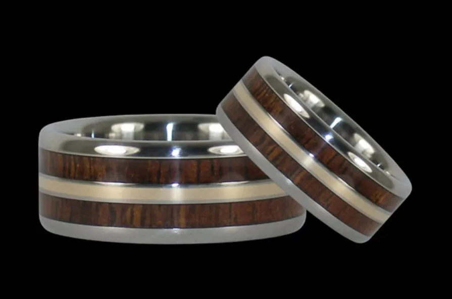 Hawaiian Koa Wood Titanium Ring with Gold Inlay