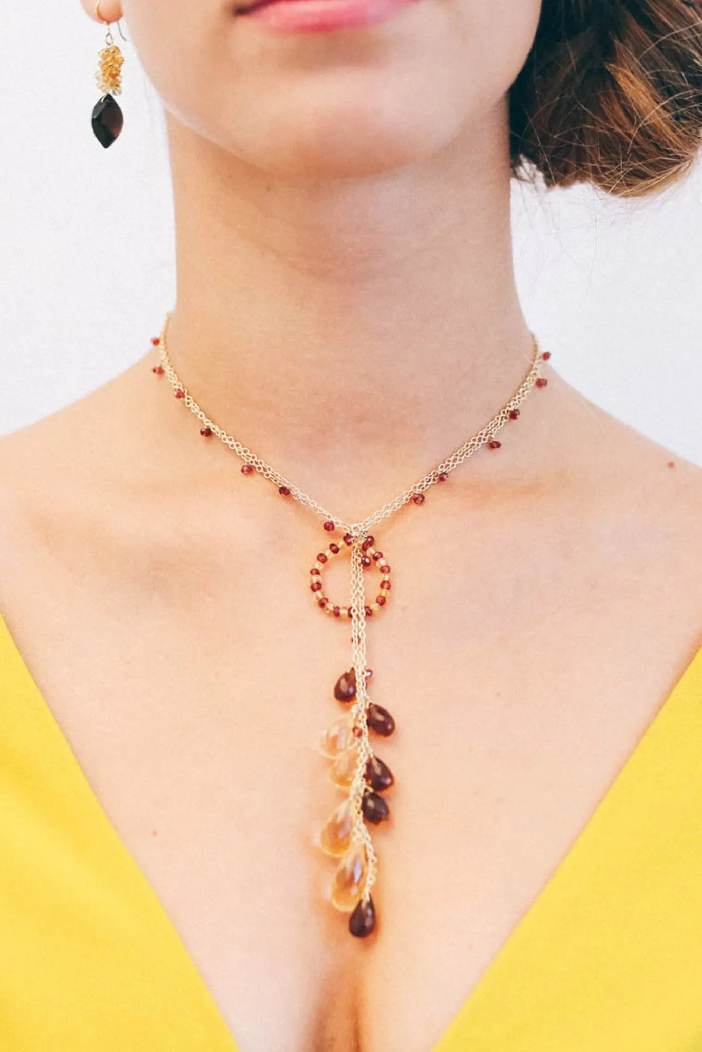 Hoop Lariat Smoky Citrine Necklace
