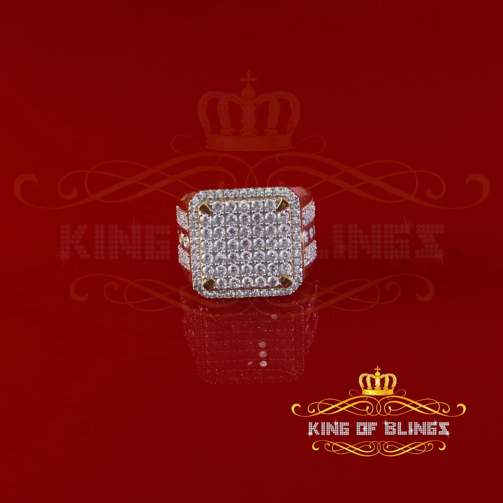 King Of Bling's Big Look yellow Sterling Silver 4.90ct Cubic Zirconia Square Men's Ring SZ 9