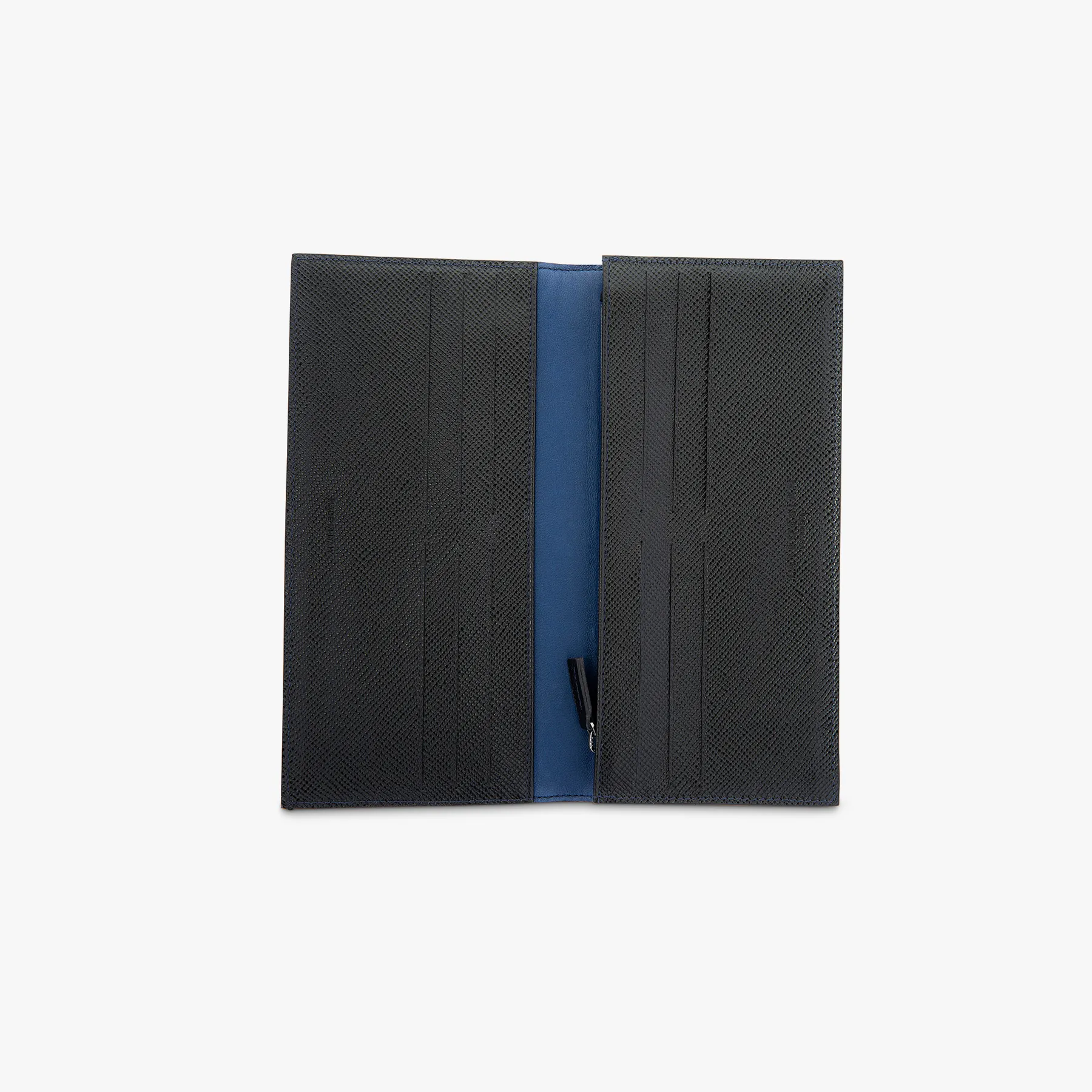 Long wallet in black and navy leather with lapis inlay