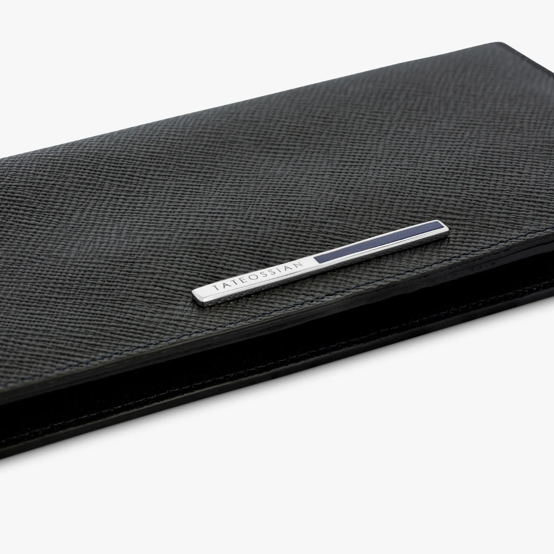 Long wallet in black and navy leather with lapis inlay