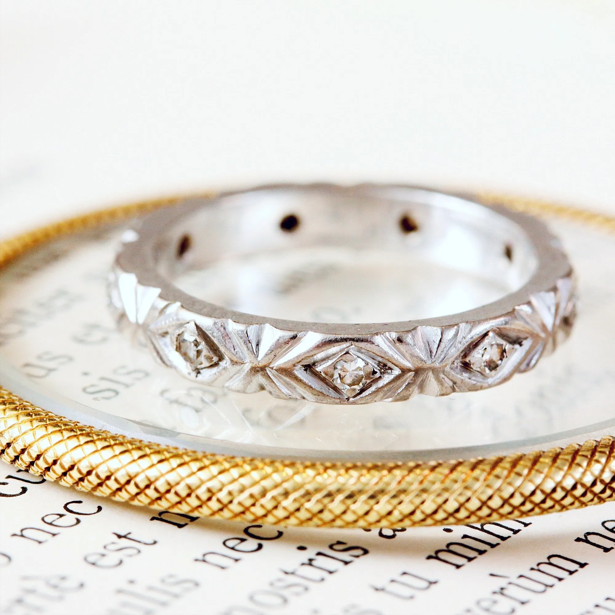 Matching Pair Size J/4.75 1960's Platinum Wedding and Eternity Band
