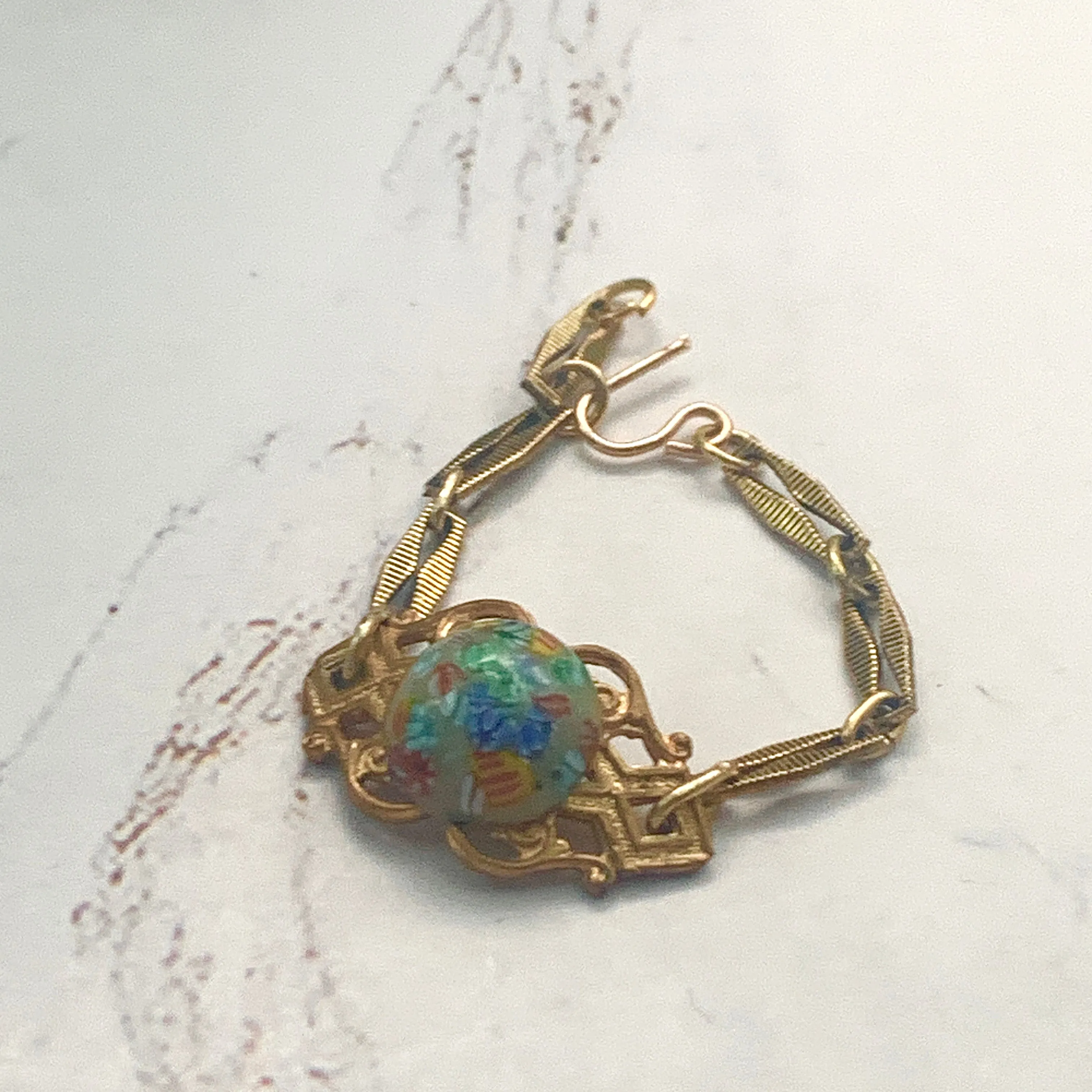Multi Color Flower Design Gold Filigree Doll Bracelet •18” Fashion Doll Jewelry