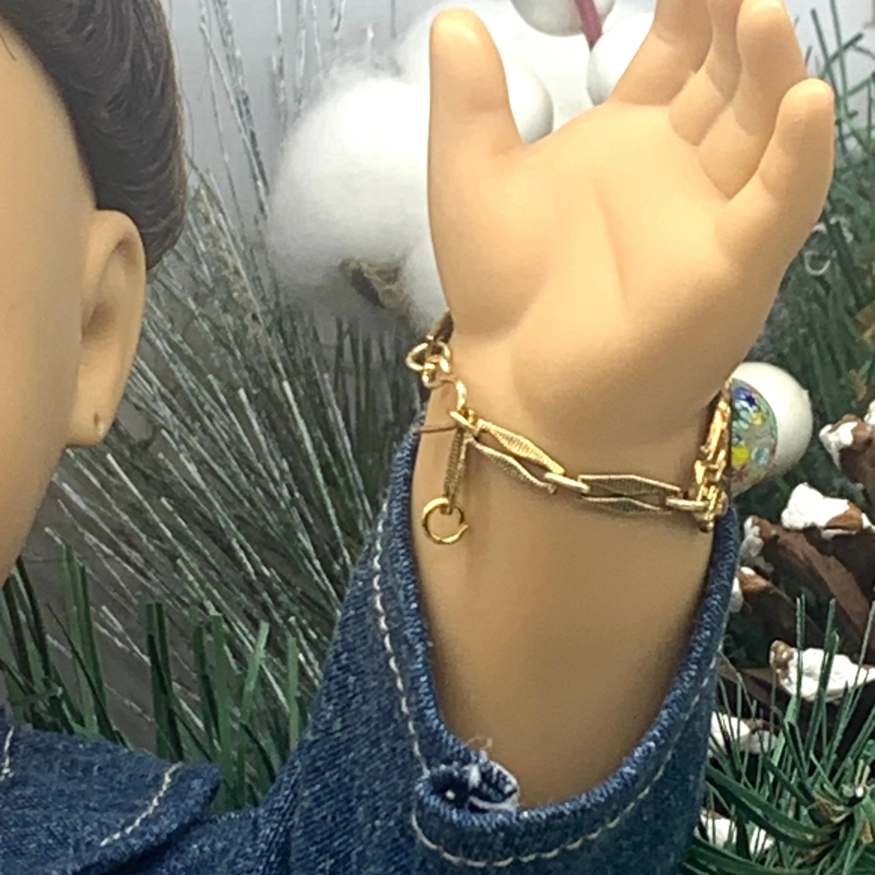Multi Color Flower Design Gold Filigree Doll Bracelet •18” Fashion Doll Jewelry