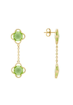 Open Clover Double Drop Earrings Gold Peridot