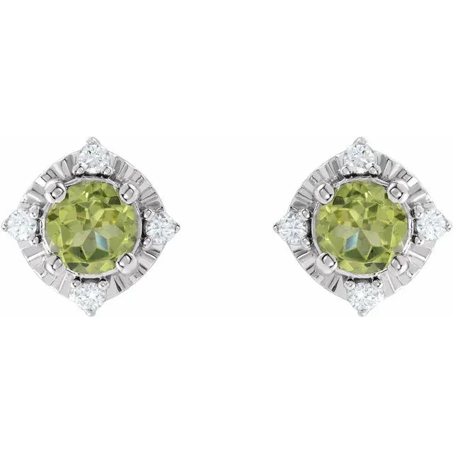 Peridot Earrings with Diamonds