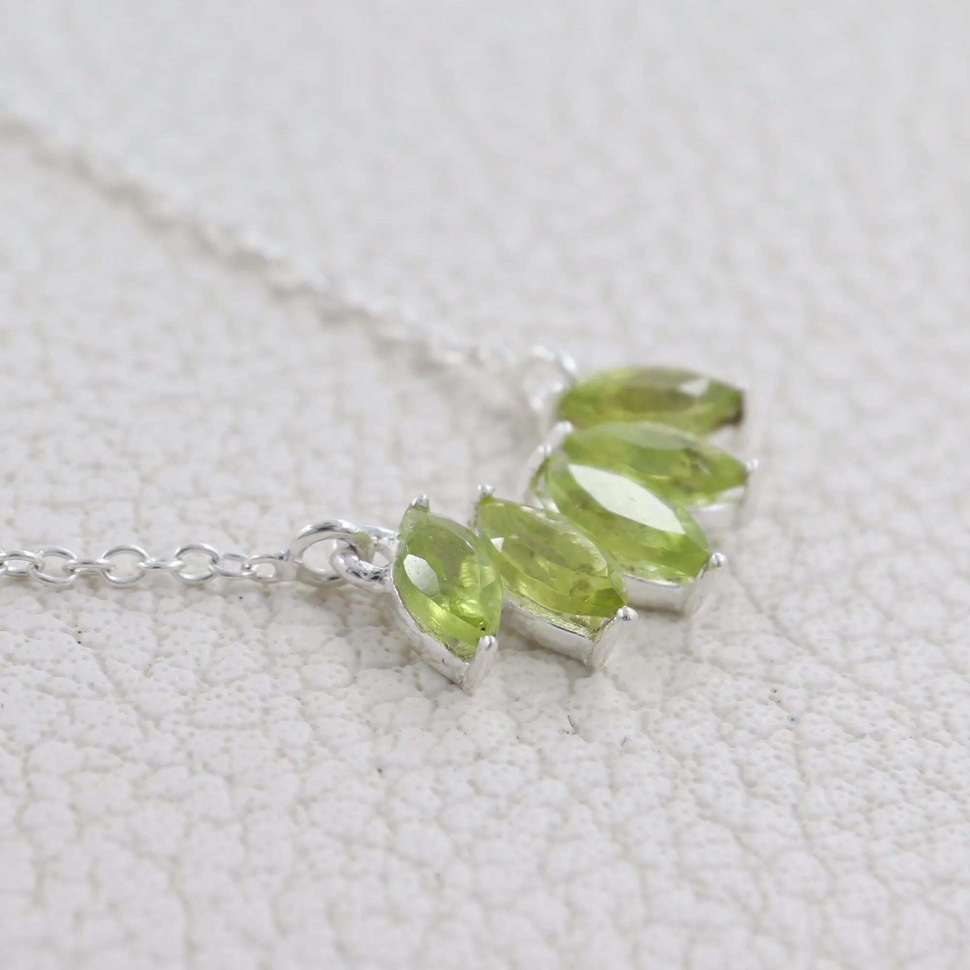 Peridot Marquise Cut Gemstone Necklace 925 Sterling Silver Necklace