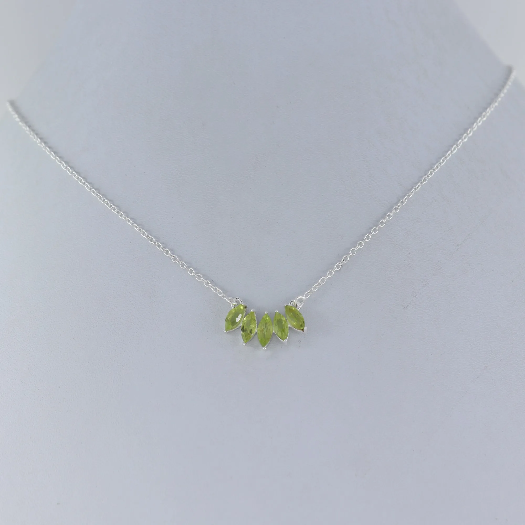 Peridot Marquise Cut Gemstone Necklace 925 Sterling Silver Necklace