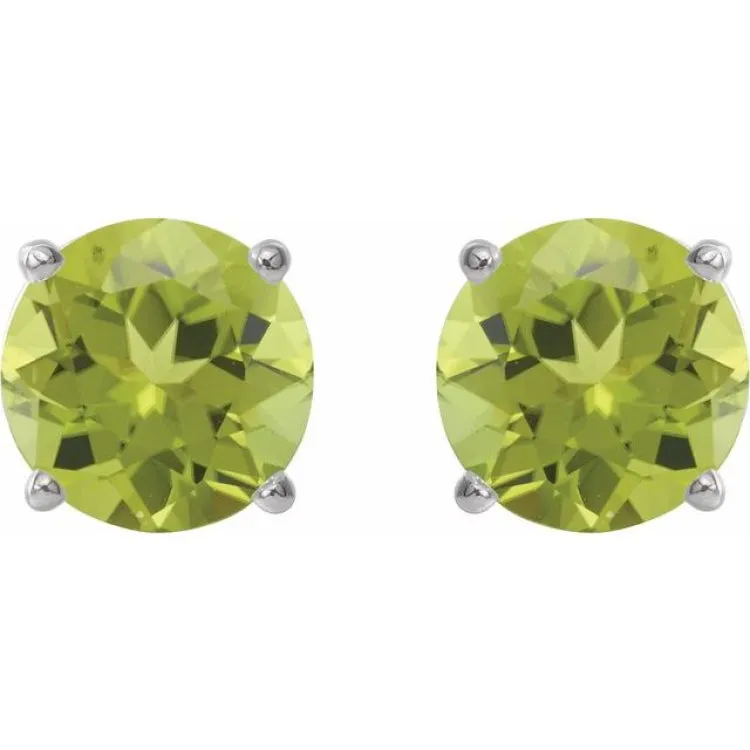 Platinum 8 mm Natural Peridot Stud Earrings