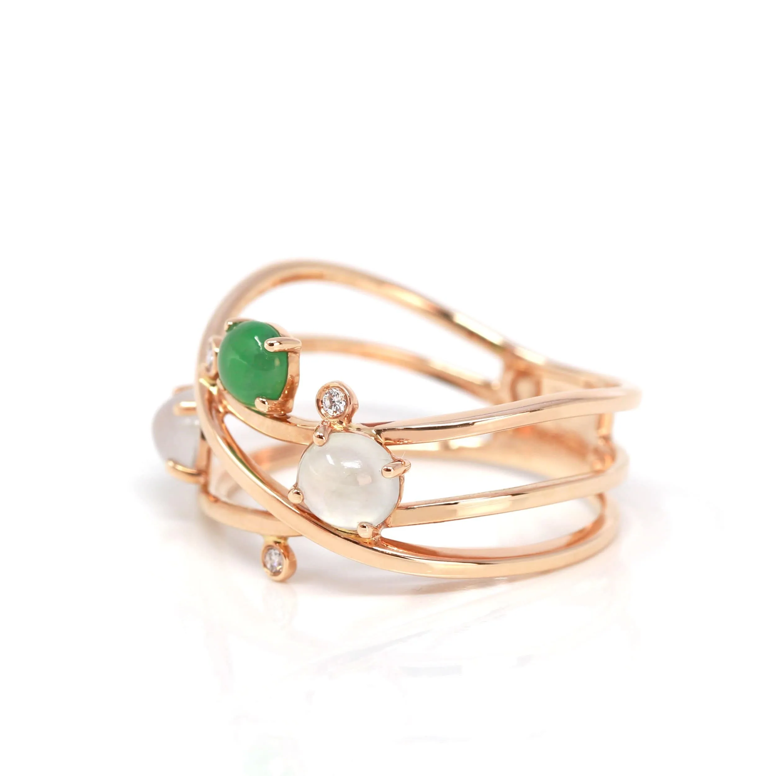 RealJade® "Bubble Collection" 18k Rose Gold Natural Ice/ Multi-Colored Jadeite Ring With Diamonds