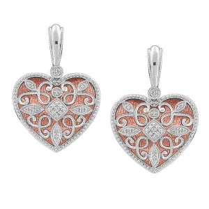Rose Tone Silver Diamond Heart Earrings
