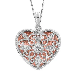 Rose Tone Silver Diamond Heart Pendant