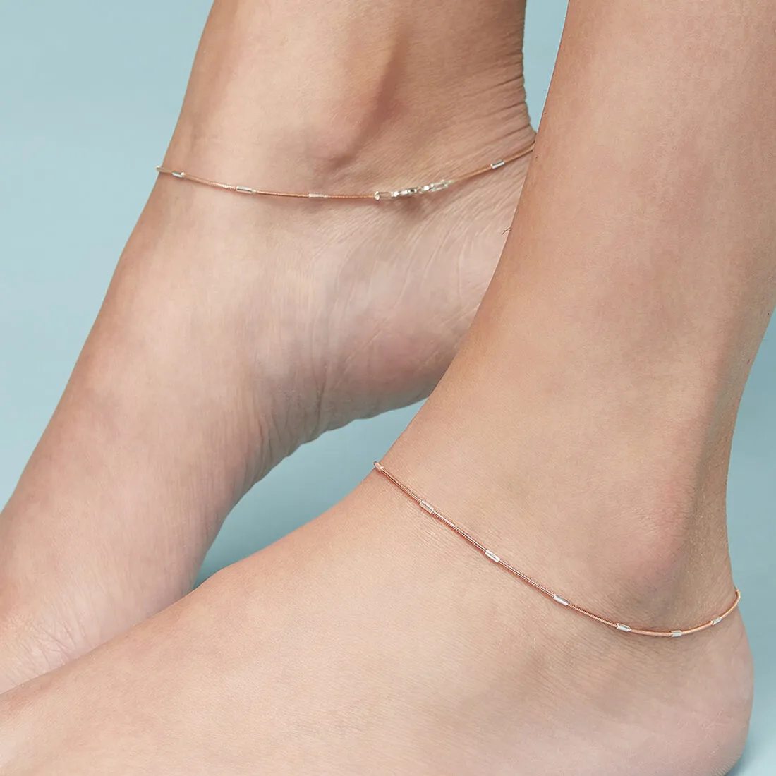 Sensational 925 Silver Snake Anklet In Rose Gold