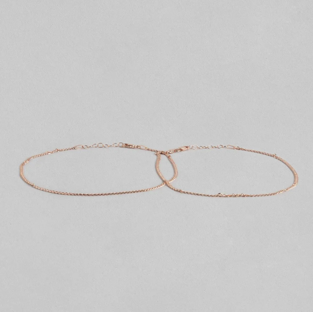 Sleeky Curb Chain 925 Silver Anklet in Rose Gold