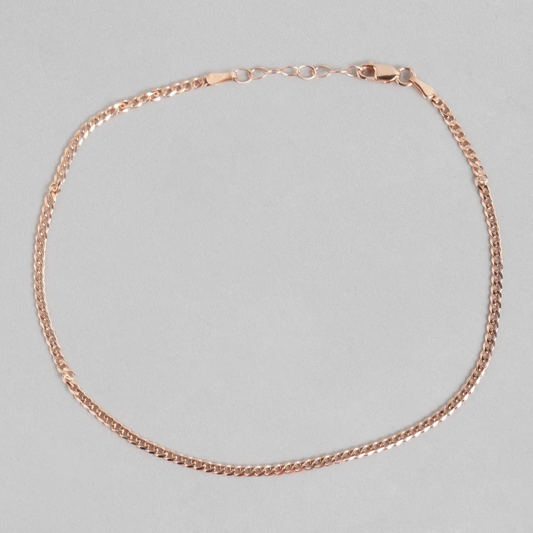 Sleeky Curb Chain 925 Silver Anklet in Rose Gold