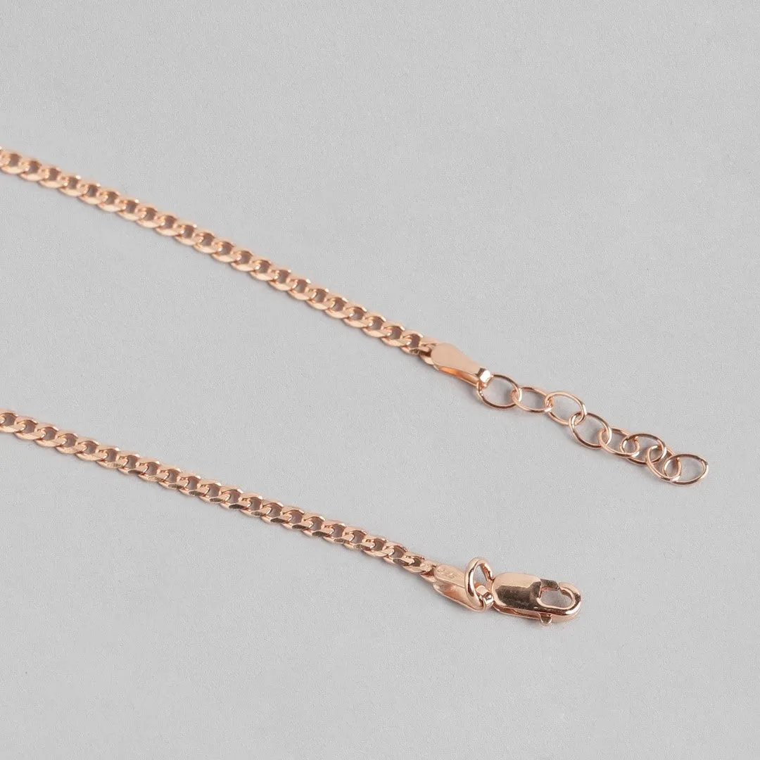 Sleeky Curb Chain 925 Silver Anklet in Rose Gold