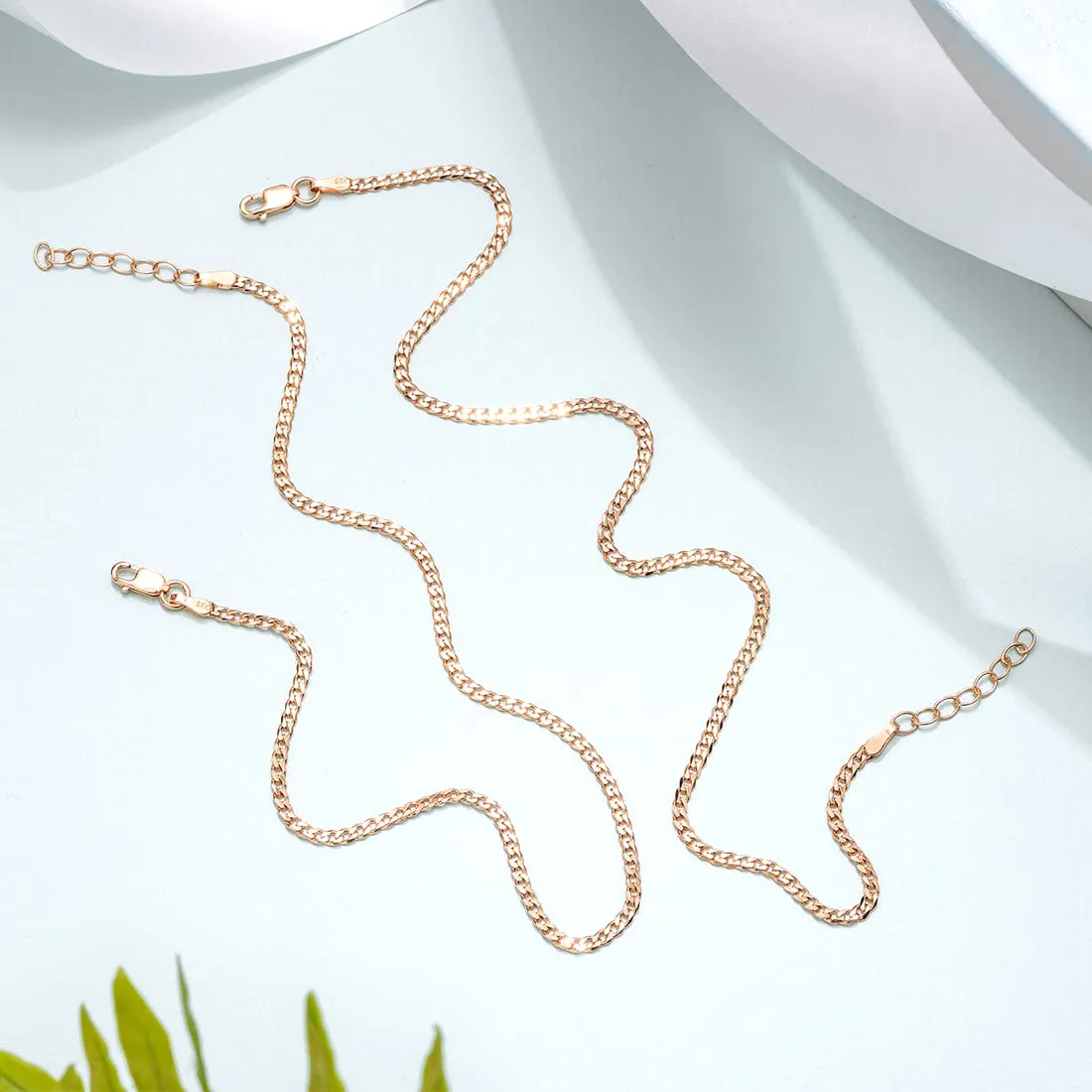 Sleeky Curb Chain 925 Silver Anklet in Rose Gold