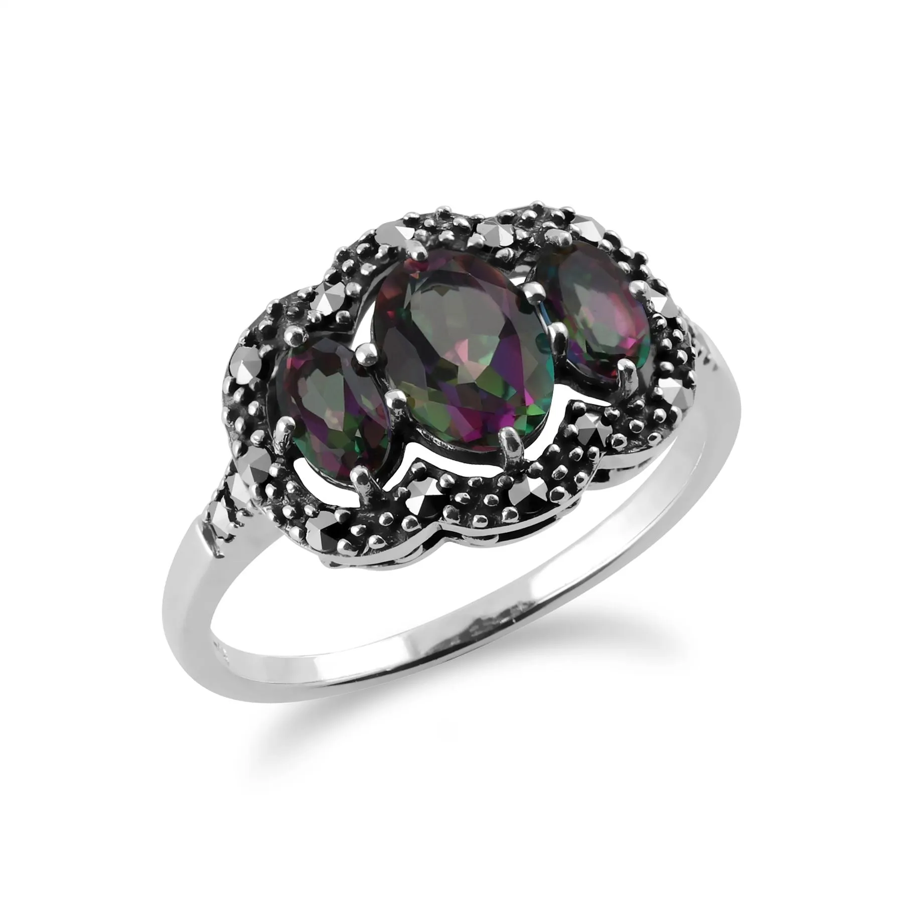 Sterlingsilber 1.3ct ct Mystischer Grün Topas & Markasit Ring