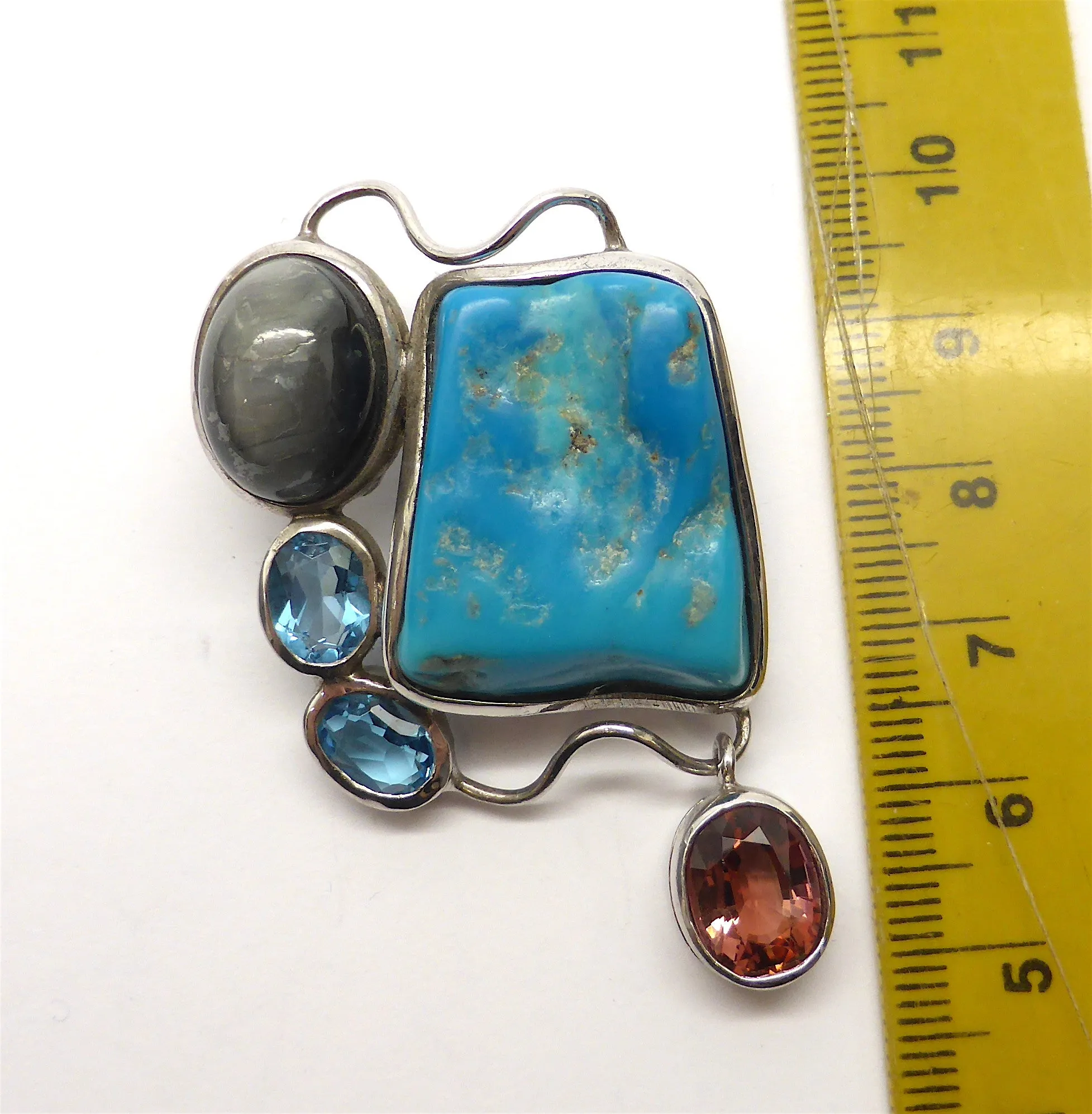 Turquoise Pendant with Cats Eye, Topaz, Rubellite