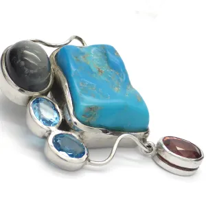 Turquoise Pendant with Cats Eye, Topaz, Rubellite