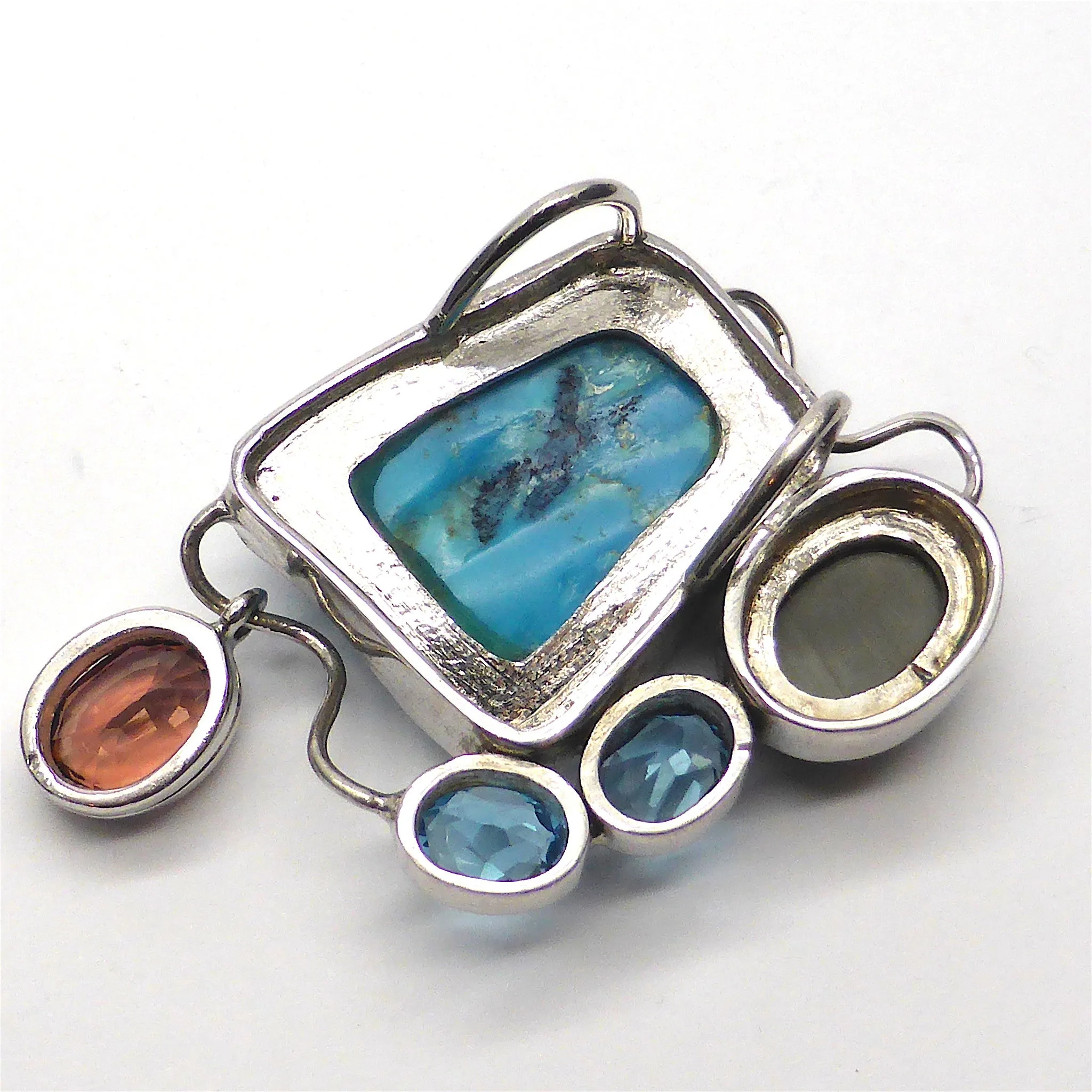 Turquoise Pendant with Cats Eye, Topaz, Rubellite