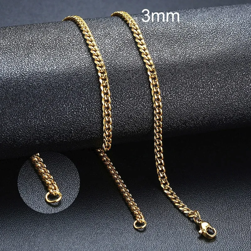Unisex Handmade Vintage Stainless Steel Solid Metal Diamond Cuban Link Chain