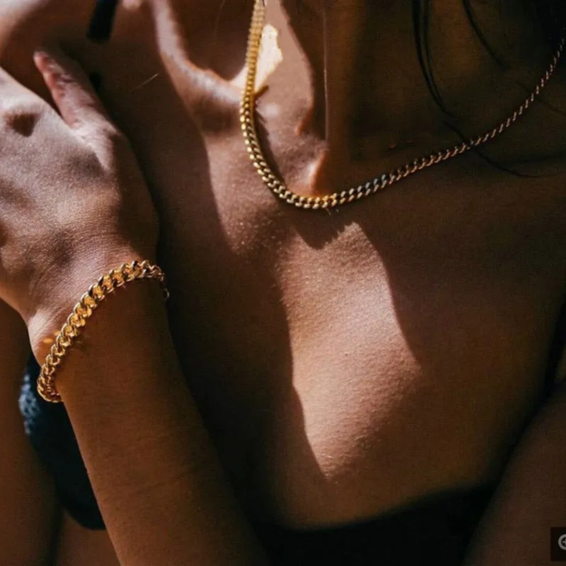 Unisex Handmade Vintage Stainless Steel Solid Metal Diamond Cuban Link Chain