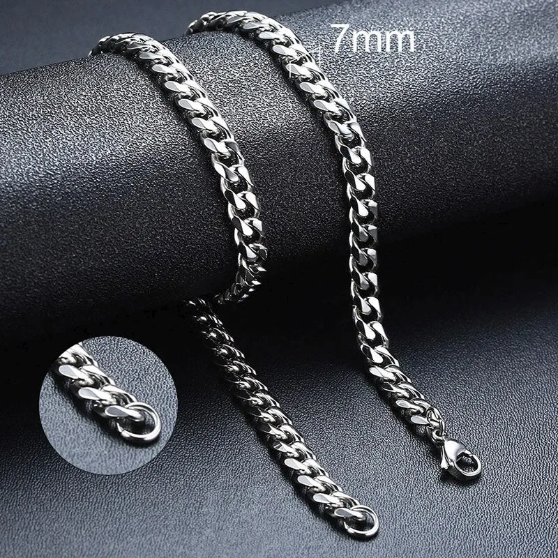 Unisex Handmade Vintage Stainless Steel Solid Metal Diamond Cuban Link Chain